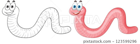 Cute Cartoon Worm Vector Illustration Set 123599296