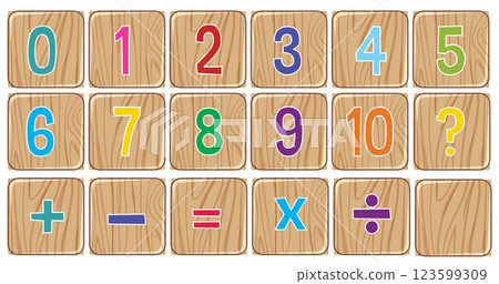 Colorful Wooden Math Tiles for Learning 123599309