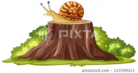 Snail on Tree Stump in Nature Snail on Tree Stump in Nature 123599323