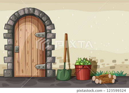 Rustic Garden Door with Tools Rustic Garden Door with Tools 123599324