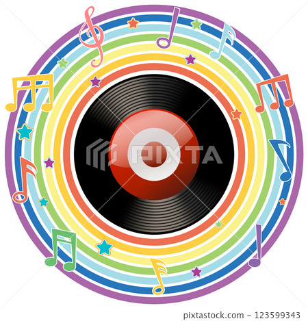 Colorful Vinyl Record with Musical Notes 123599343