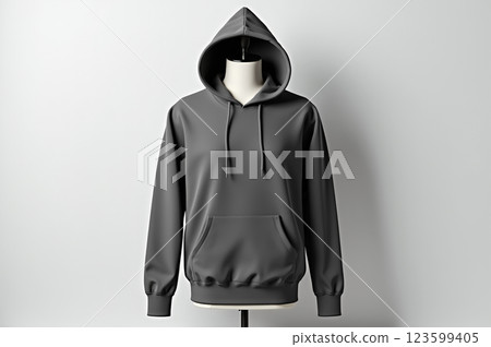 Minimalist gray hoodie sweatshirt mockup for apparel design and fashion branding. AI generation 123599405