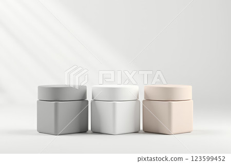 Minimalist cosmetic jar mockups for product design and branding. AI generation 123599452