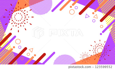 帶有煙火的抽象幾何框架材料傳單、網頁、影片背景 16:9 尺寸紫色黃色 123599552