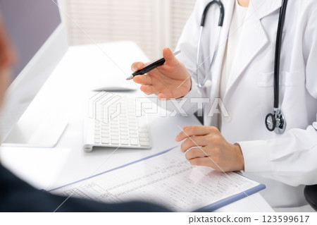 Image of a female doctor examining a patient 123599617