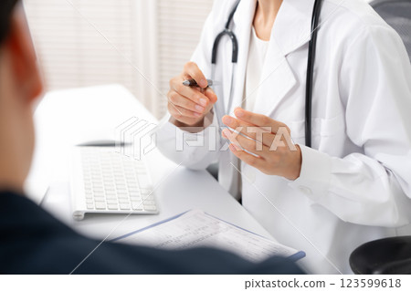 Image of a female doctor examining a patient 123599618