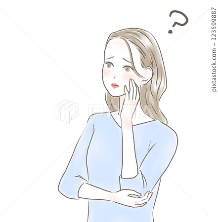 A woman feeling uncomfortable with her chin on her hand 123599887