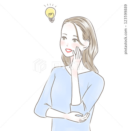 一位女性滿足地將下巴擱在手上 一位女性滿足地將下巴擱在手上 123599889