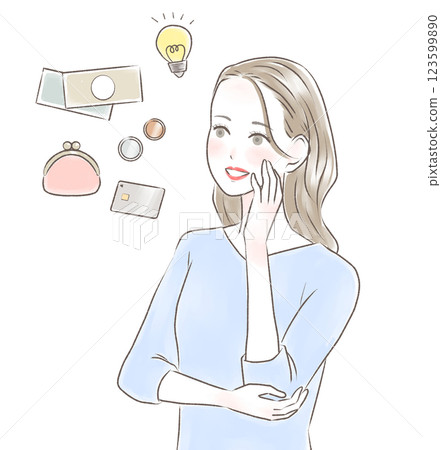 A woman who is satisfied with household finances while resting her chin on her hands 123599890