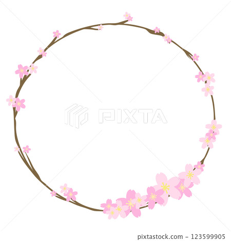 Round frame of cherry blossoms and branches 123599905
