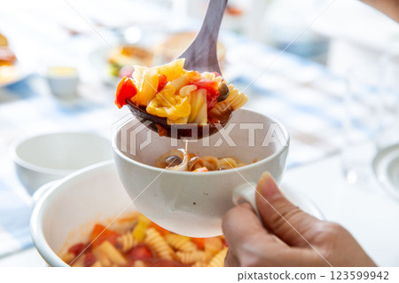 Healthy Breakfast: Minestrone Pasta 123599942