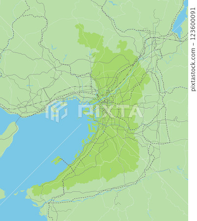 A simple green road map of Japan's Osaka Prefecture and neighboring prefectures A simple green road map of Japan's Osaka Prefecture and neighboring prefectures 123600091
