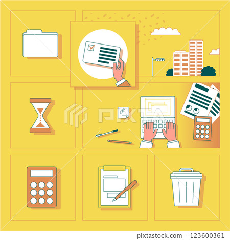 Work scene illustrations Work scene illustrations 123600361