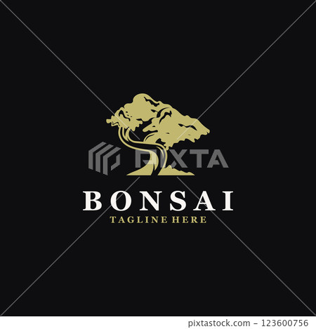 Bonsai Tree Logo Design template. vintage  illustration of aesthetic bonsai plants culture 123600756