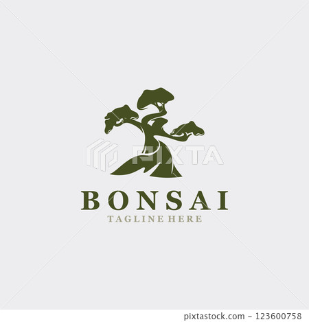 Bonsai Tree Logo Design template. vintage  illustration of aesthetic bonsai plants culture 123600758