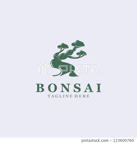 Bonsai Tree Logo Design template. vintage  illustration of aesthetic bonsai plants culture 123600760