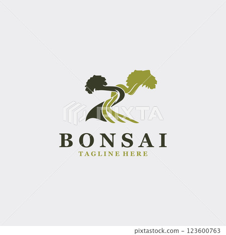 Bonsai Tree Logo Design template. vintage  illustration of aesthetic bonsai plants culture 123600763