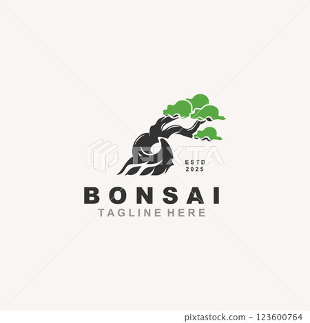 Bonsai Tree Logo Design template. vintage  illustration of aesthetic bonsai plants culture 123600764