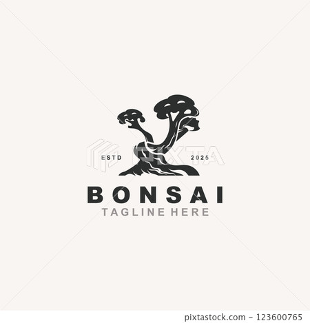 Bonsai Tree Logo Design template. vintage  illustration of aesthetic bonsai plants culture 123600765