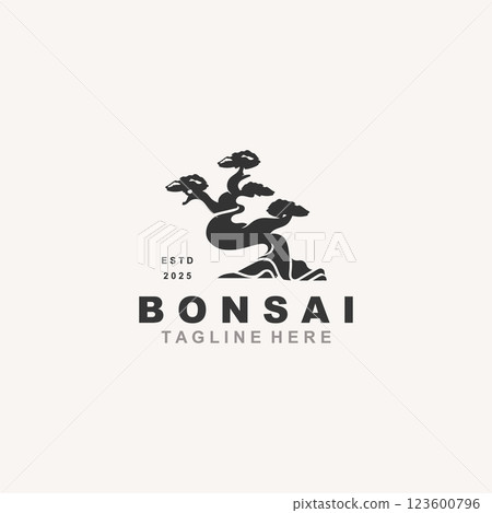 Bonsai Tree Logo Design template. vintage  illustration of aesthetic bonsai plants culture 123600796