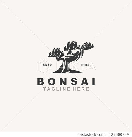Bonsai Tree Logo Design template. vintage illustration of aesthetic bonsai plants culture Bonsai Tree Logo Design template. vintage illustration of aesthetic bonsai plants culture 123600799