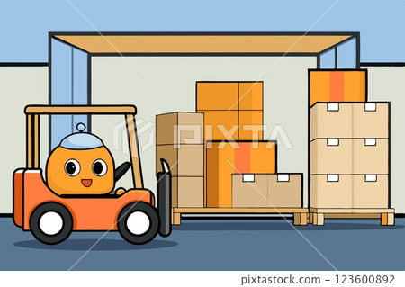 Forklift in a warehouse of finished goods and products 123600892