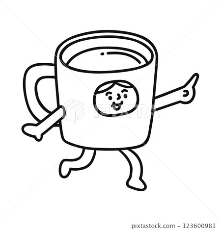 Person wearing a mug costume pointing line drawing Person wearing a mug costume pointing line drawing 123600981