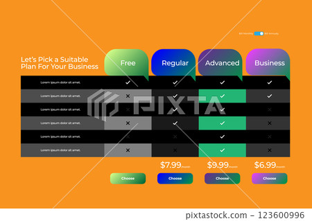 Web Comparision Boxes Plans Product Pricing Card Service Package 123600996