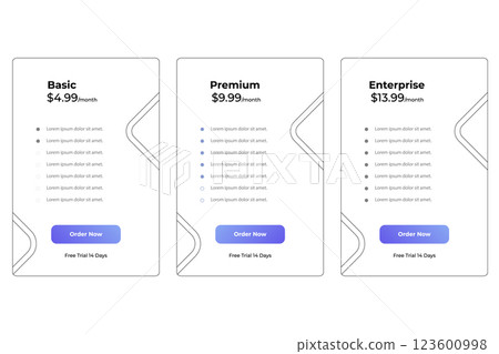 Web Comparision Boxes Plans Product Pricing Card Service Package 123600998