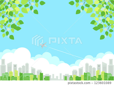 初夏,城市景觀,插圖,飛機,背景,水平 初夏,城市景觀,插圖,飛機,背景,水平 123601089