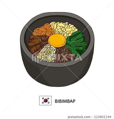 韓國料理_石烤拌飯線描圖 韓國料理_石烤拌飯線描圖 123601144