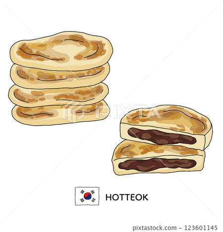 韓國料理_Hotteok 線描插圖 韓國料理_Hotteok 線描插圖 123601145
