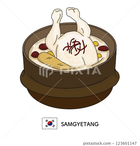 Korean food _ Samgyetang line drawing illustration 123601147