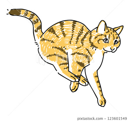 Hand-drawn illustration of a jumping tiger cat Hand-drawn illustration of a jumping tiger cat 123601549