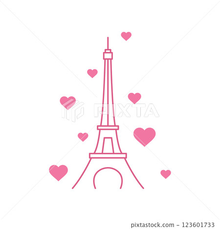 Eiffel Tower surrounded by hearts 123601733