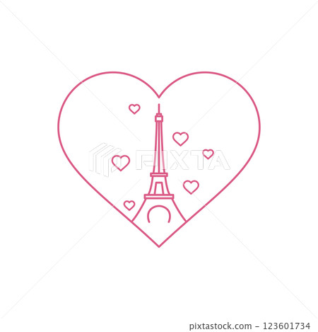 Eiffel Tower surrounded by hearts 123601734