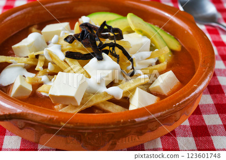 Mexican cuisine Sopa de Tortilla (Sopa Azteca) Mexican cuisine Sopa de Tortilla (Sopa Azteca) 123601748