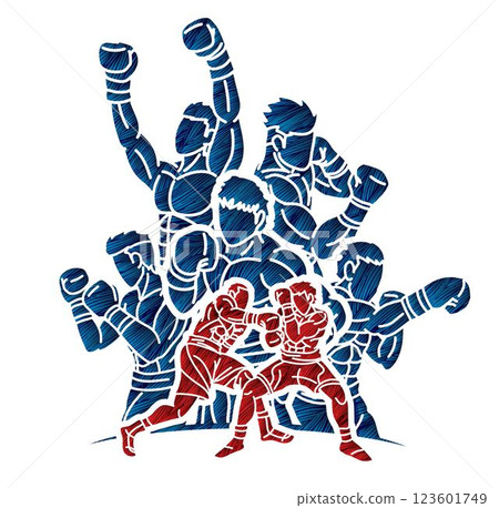 Silhouette Boxing Sport Group of Boxer Mix Action Cartoon Graphic Vector 123601749