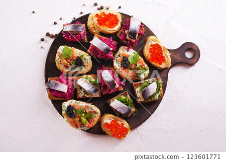 bread with seafood and vegetables bread with seafood and vegetables 123601771