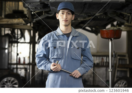 A man maintaining a car A man maintaining a car 123601946