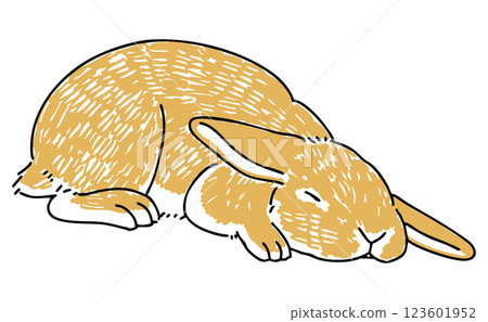 手繪插畫的一隻睡著的兔子 123601952