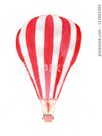 Striped hot air balloon watercolor illustration 123601983