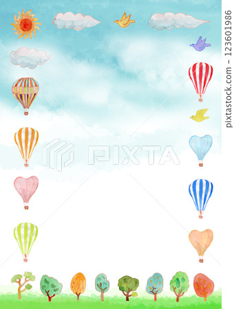 許多氣球的水彩插圖框架 123601986
