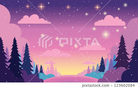 Pine Trees in Nature Landscape with Beautiful Majestic Sky Panoramic with Twinkling Stars at Night Pine Trees in Nature Landscape with Beautiful Majestic Sky Panoramic with Twinkling Stars at Night 123602084