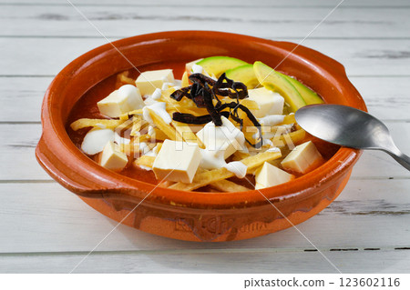 Mexican cuisine Sopa de Tortilla (Sopa Azteca) 123602116