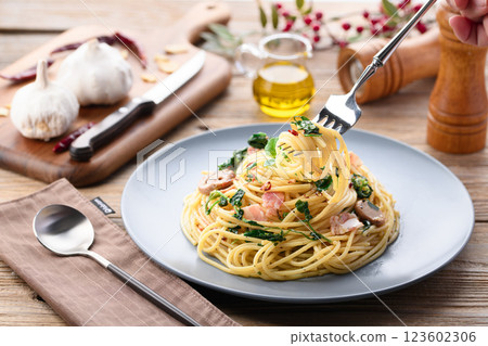 又辣又辣!西洋菜培根辣椒意麵 又辣又辣!西洋菜培根辣椒意麵 123602306