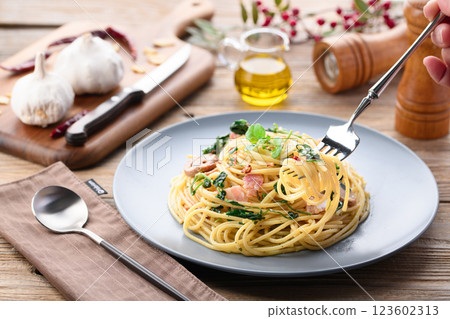 又辣又辣！西洋菜培根辣椒意麵 123602313