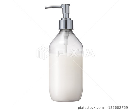 Liquid soap or shampoo in a clear pump bottle Liquid soap or shampoo in a clear pump bottle 123602769