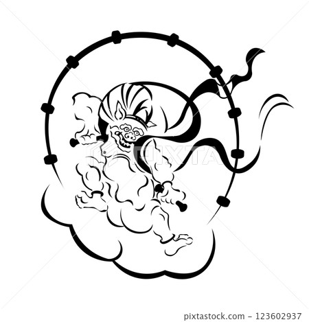 Line drawing illustration of the god of thunder Line drawing illustration of the god of thunder 123602937