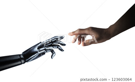 Robot and human reaching out to each other 123603064